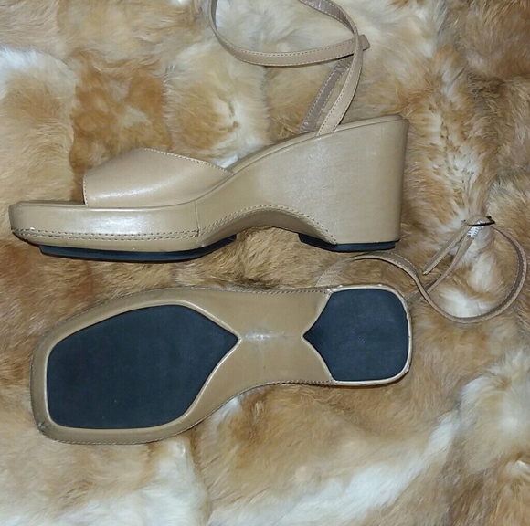 Beige Boho Leather Summer Wedge - Picture 2 of 7